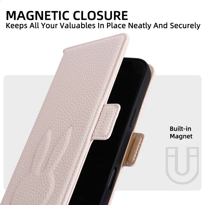 For Samsung Galaxy A07 5G Wallet Case PU Leather Rabbit Imprinted Phone Cover with Detachable Wrist Strap - White