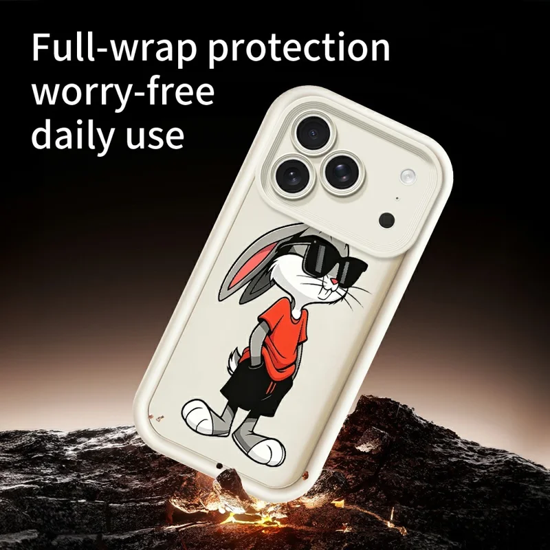 لـ iPhone 18 Pro Max / 17 Pro Max غطاء TPU بنمط أرنب كرتوني، غطاء خلفي مطاطي مقاوم للانزلاق - أبيض