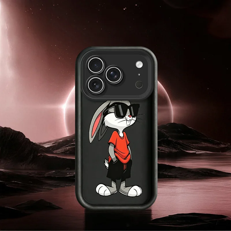 لـ iPhone 18 Pro Max / 17 Pro Max غطاء TPU بنمط أرنب كرتوني، غطاء خلفي مطاطي مقاوم للانزلاق - أبيض