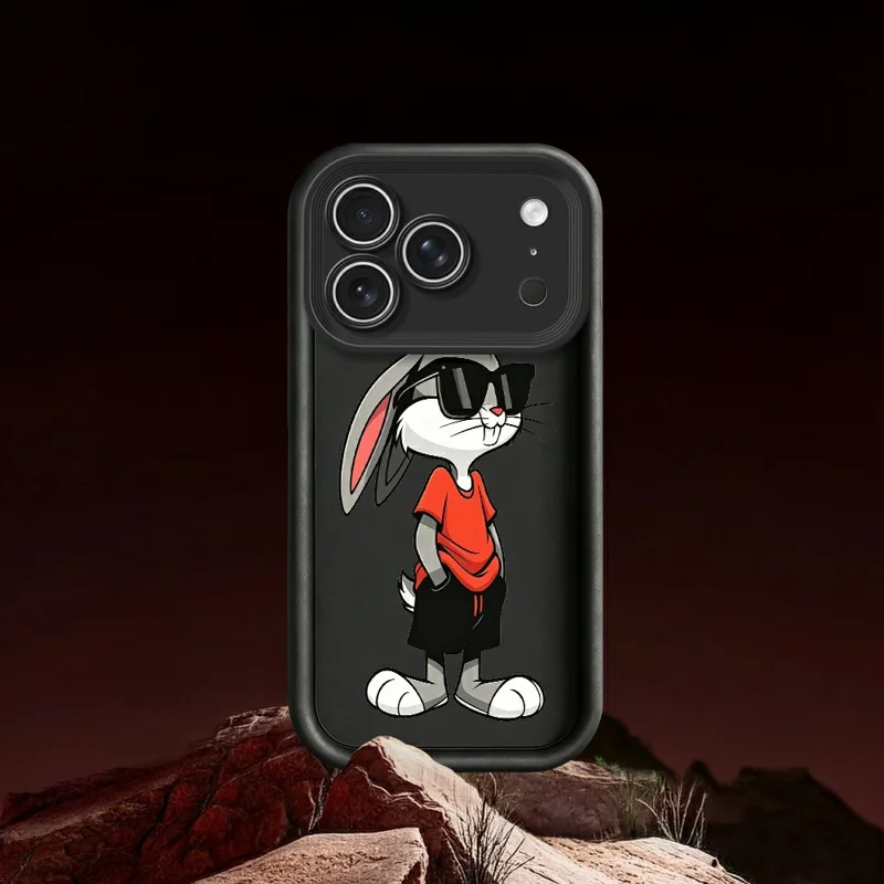 لـ iPhone 18 Pro Max / 17 Pro Max غطاء TPU بنمط أرنب كرتوني، غطاء خلفي مطاطي مقاوم للانزلاق - أبيض