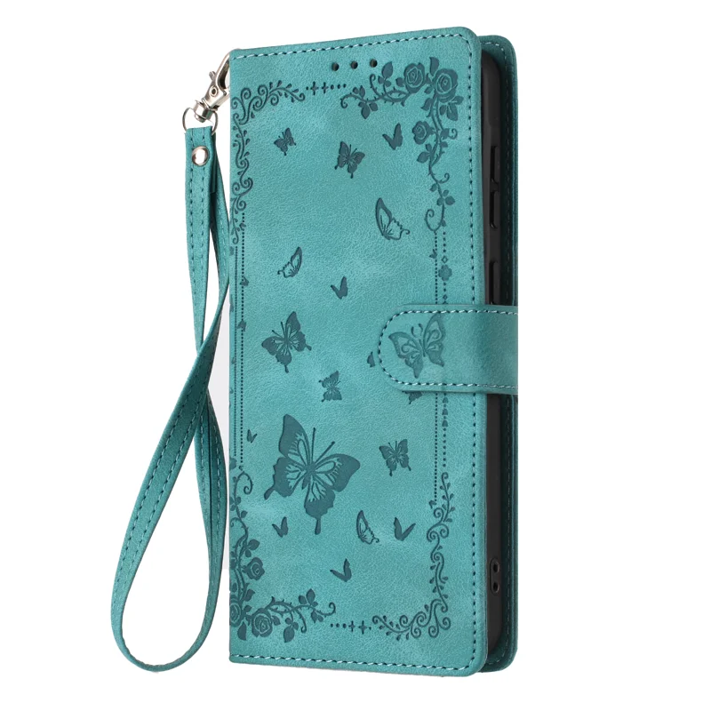 For Samsung Galaxy S27 Case Garden Imprinted PU Leather Wallet Phone Cover with Wrist Strap - Green - 6