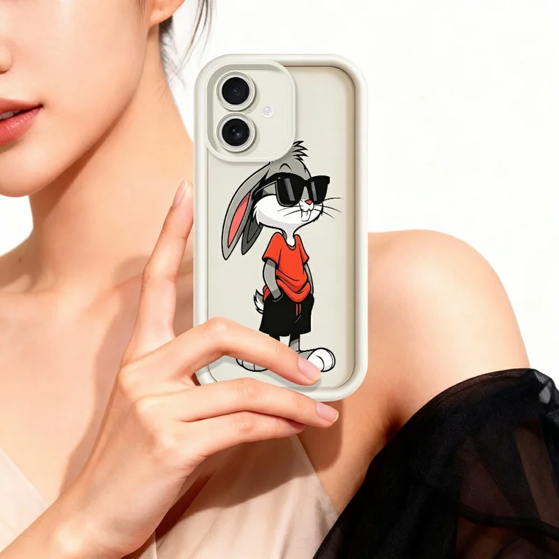 For iPhone 17 TPU Case Cartoon Rabbit Pattern Rubberized Anti-Slip Phone Back Cover - White