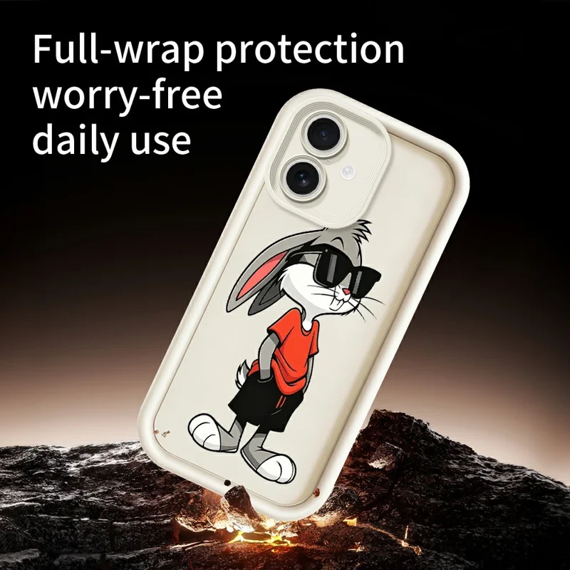 For iPhone 17 TPU Case Cartoon Rabbit Pattern Rubberized Anti-Slip Phone Back Cover - White