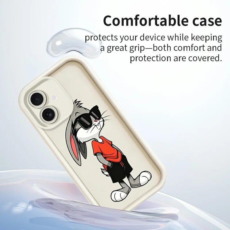 For iPhone 17 TPU Case Cartoon Rabbit Pattern Rubberized Anti-Slip Phone Back Cover - White