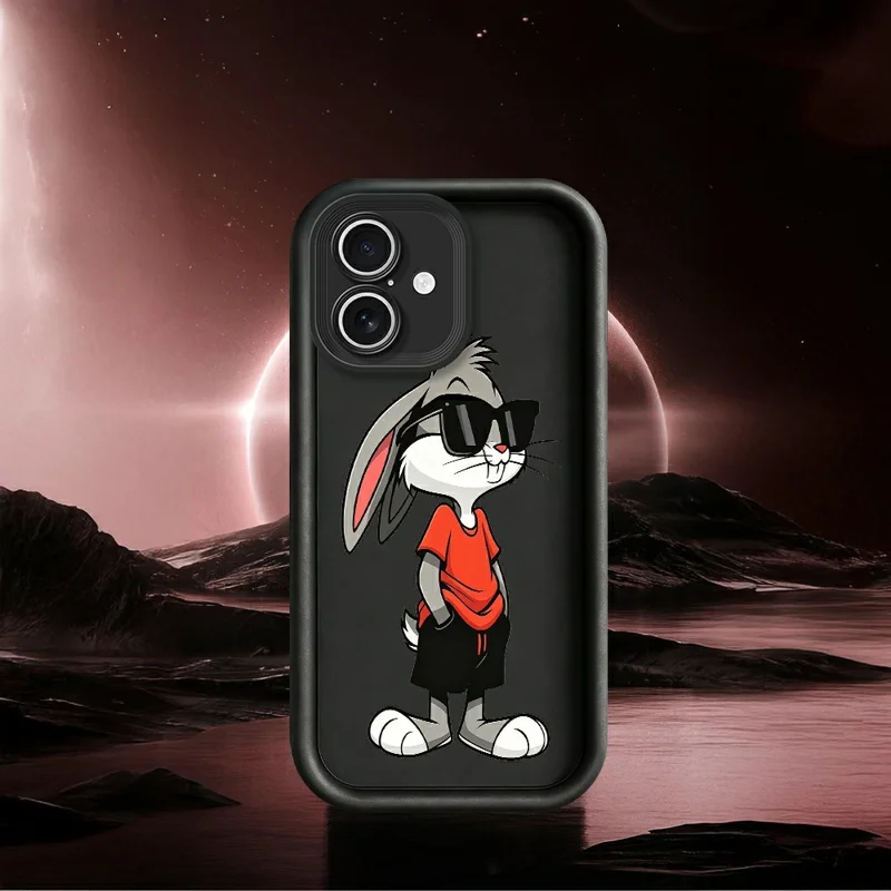 For iPhone 17 TPU Case Cartoon Rabbit Pattern Rubberized Anti-Slip Phone Back Cover - White