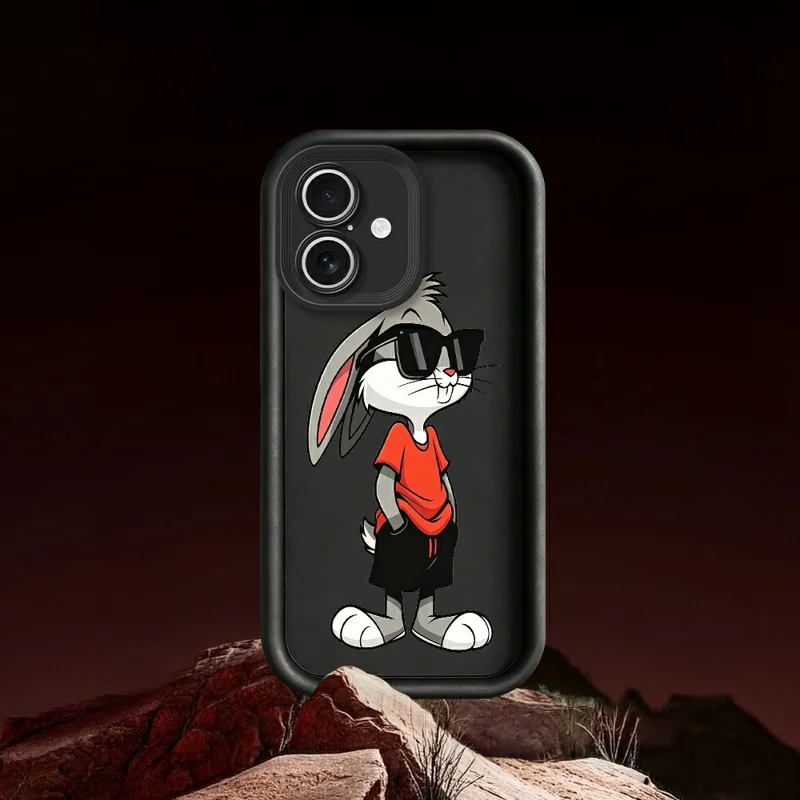 For iPhone 17 TPU Case Cartoon Rabbit Pattern Rubberized Anti-Slip Phone Back Cover - White