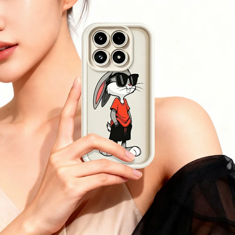 Dla Xiaomi 17 Obudowa TPU z Motywem Kreskowego Królika, Gumowana, Przeciwdziałająca Poślizgowi, Biała