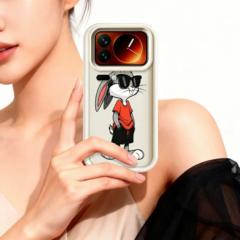 For Xiaomi 17 Pro TPU Case Cartoon Rabbit Pattern Rubberized Anti-Slip Phone Back Cover - White