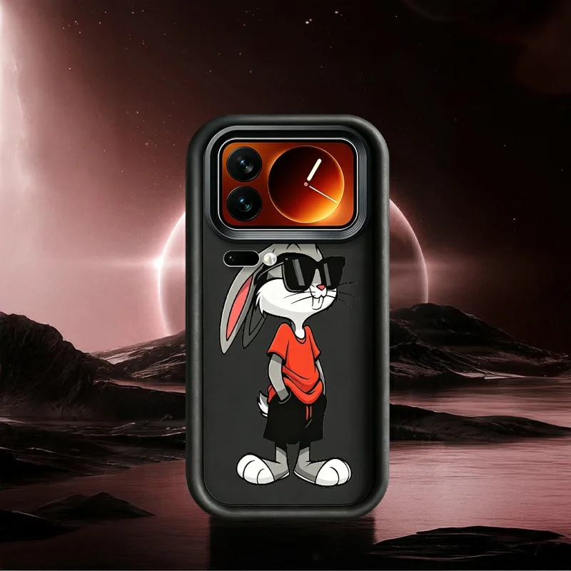 For Xiaomi 17 Pro TPU Case Cartoon Rabbit Pattern Rubberized Anti-Slip Phone Back Cover - White