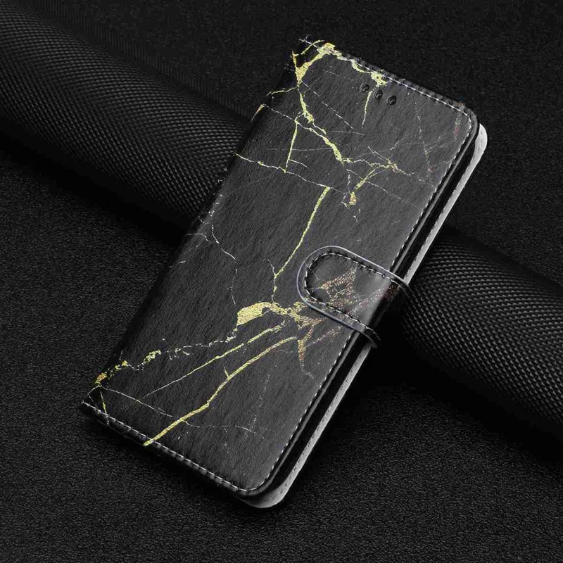 For Samsung Galaxy S27 Stand Case Marble Painted Folio Flip Leather Wallet Phone Cover - Black Gold Marble - 6