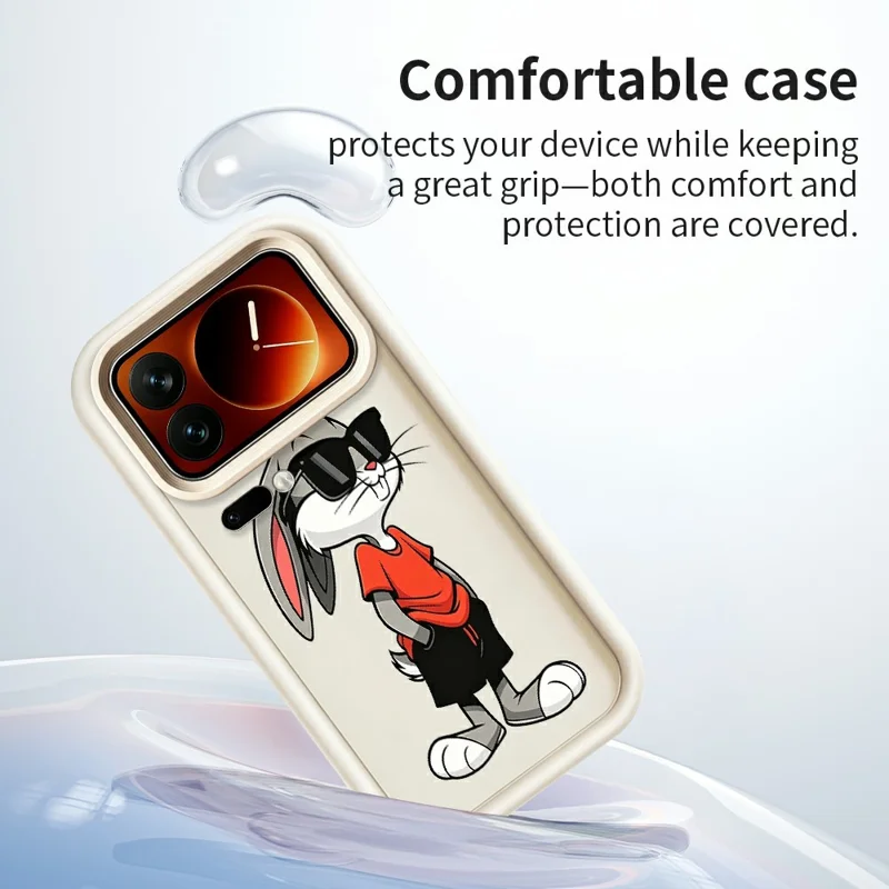 For Xiaomi 17 Pro Max TPU Case Cartoon Rabbit Pattern Rubberized Anti-Slip Phone Back Cover - White