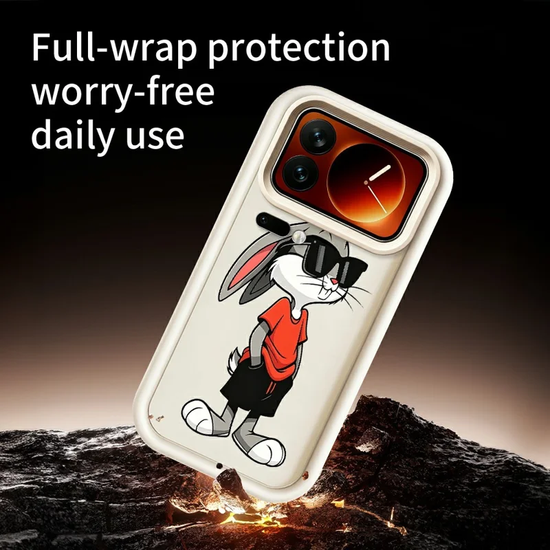 For Xiaomi 17 Pro Max TPU Case Cartoon Rabbit Pattern Rubberized Anti-Slip Phone Back Cover - White