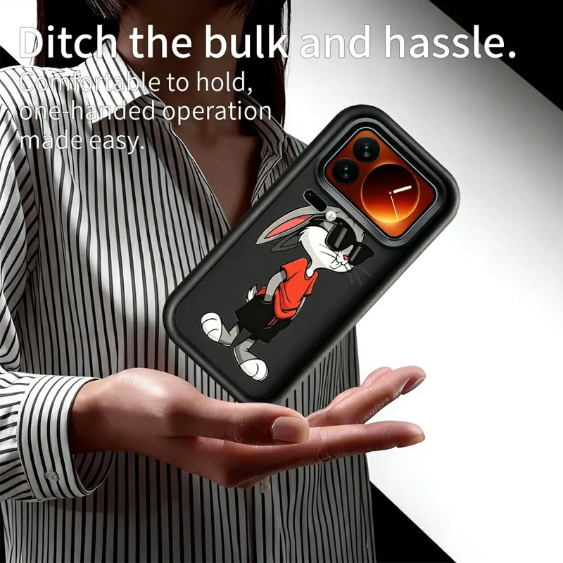 For Xiaomi 17 Pro Max TPU Case Cartoon Rabbit Pattern Rubberized Anti-Slip Phone Back Cover - White