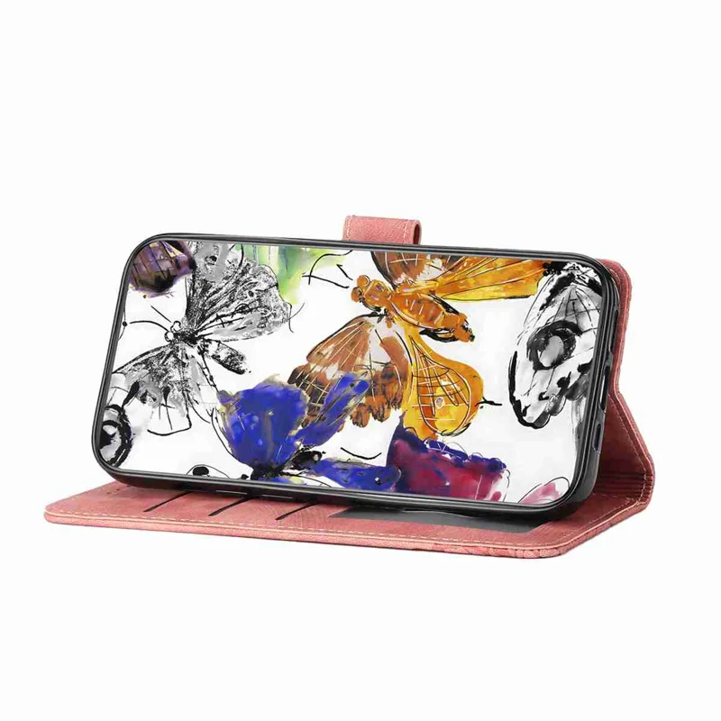 For Samsung Galaxy S27 Case Butterfly Design Flip Wallet Leather Phone Cover Skin-Touch - Pink - 4