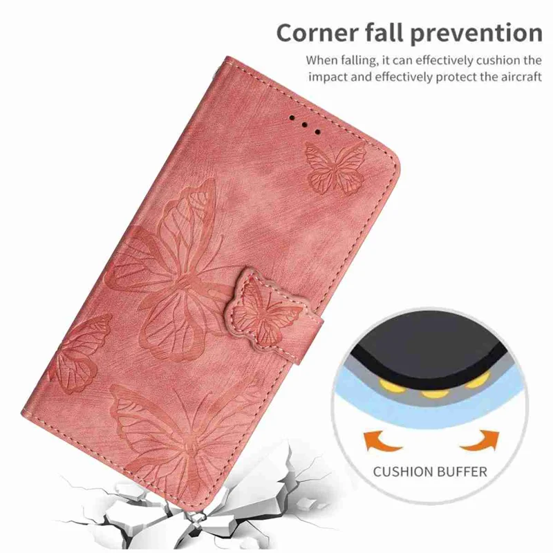 For Samsung Galaxy S27 Case Butterfly Design Flip Wallet Leather Phone Cover Skin-Touch - Pink - 6