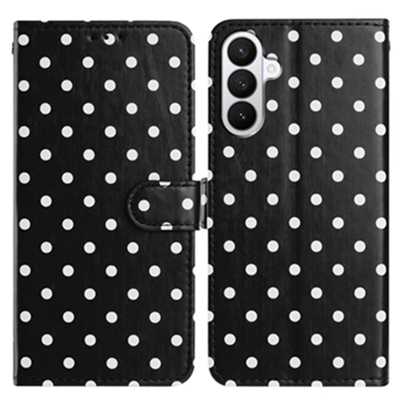 For Samsung Galaxy S27 Leather Case Polka Dot Pattern Wallet Stand Folio Phone Cover - Black - 1