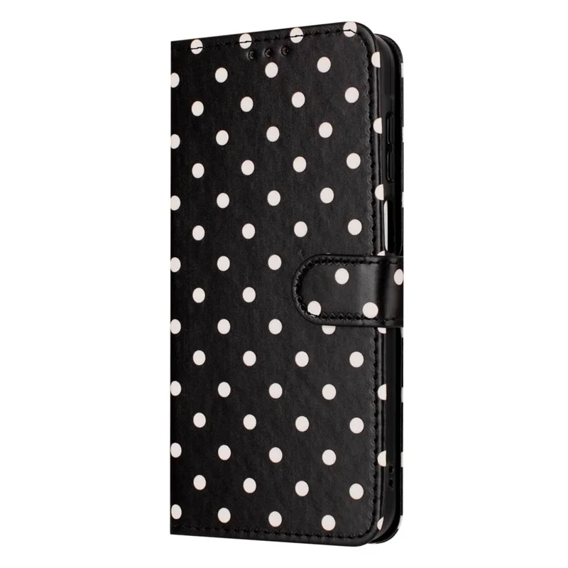 For Samsung Galaxy S27 Leather Case Polka Dot Pattern Wallet Stand Folio Phone Cover - Black - 4