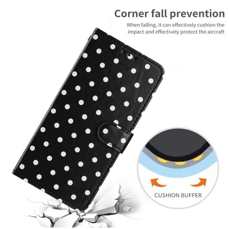 For Samsung Galaxy S27 Leather Case Polka Dot Pattern Wallet Stand Folio Phone Cover - Black - 9