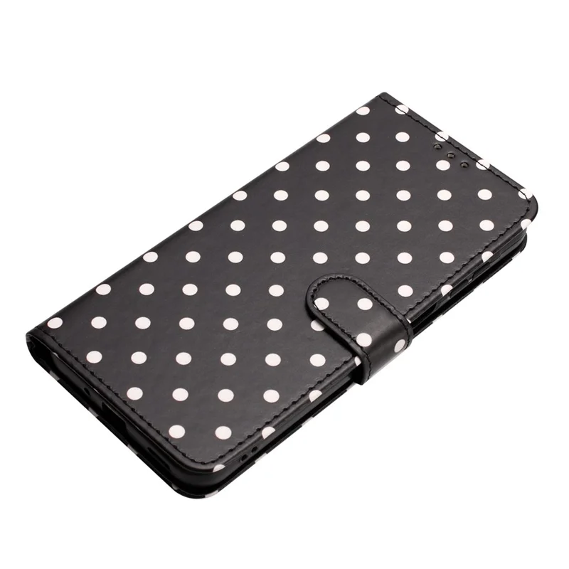 For Samsung Galaxy S27+ Leather Case Polka Dot Pattern Wallet Stand Folio Phone Cover - Black - 6