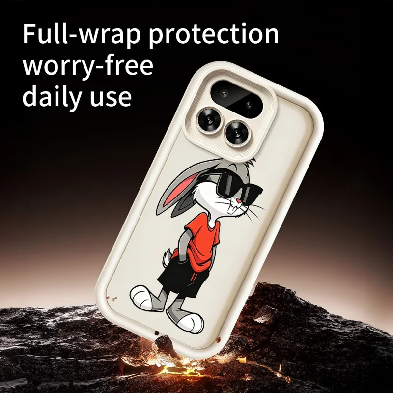 For Realme 16 Pro 5G TPU Case Cartoon Rabbit Pattern Rubberized Anti-Slip Phone Back Cover - White