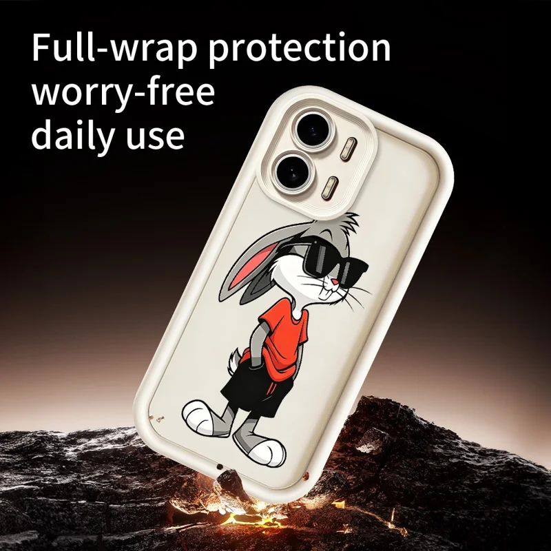 For Oppo A6x 5G  /  A6x 4G TPU Case Cartoon Rabbit Pattern Rubberized Anti-Slip Phone Back Cover - White