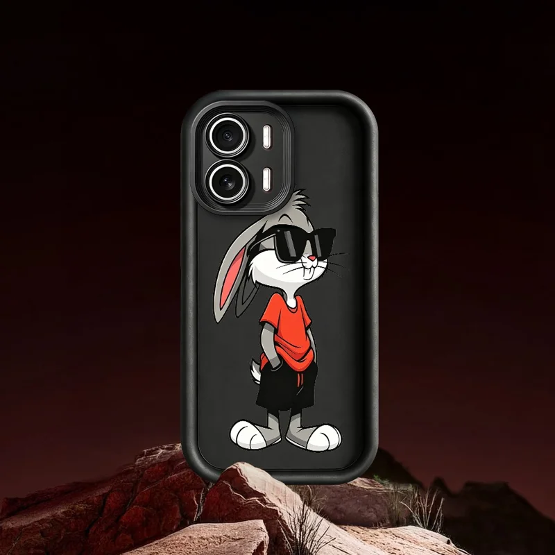 For Oppo A6x 5G  /  A6x 4G TPU Case Cartoon Rabbit Pattern Rubberized Anti-Slip Phone Back Cover - White