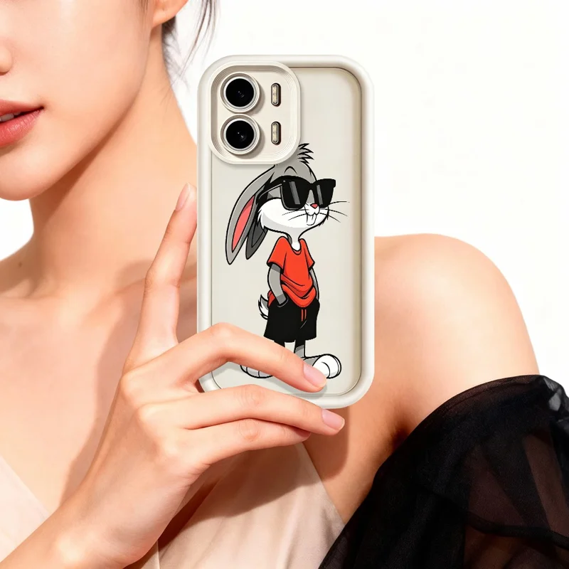 For Oppo A6x 5G  /  A6x 4G TPU Case Cartoon Rabbit Pattern Rubberized Anti-Slip Phone Back Cover - White