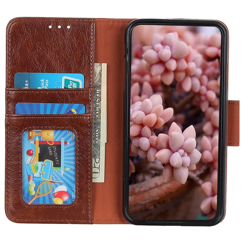 For Sony Xperia 10 VIII Case Nappa Texture Split Leather Wallet Phone Cover - Brown