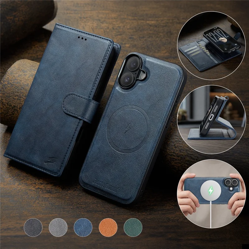 FIERRE SHANN FS032 for iPhone 18 / 17 Case Magnetic Detachable PU Leather RFID Blocking Wallet Phone Cover - Blue - 12