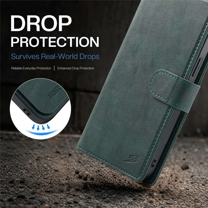 FIERRE SHANN FS032 For iPhone 14 Pro Max Case Magnetic Detachable PU Leather RFID Blocking Wallet Phone Cover - Green