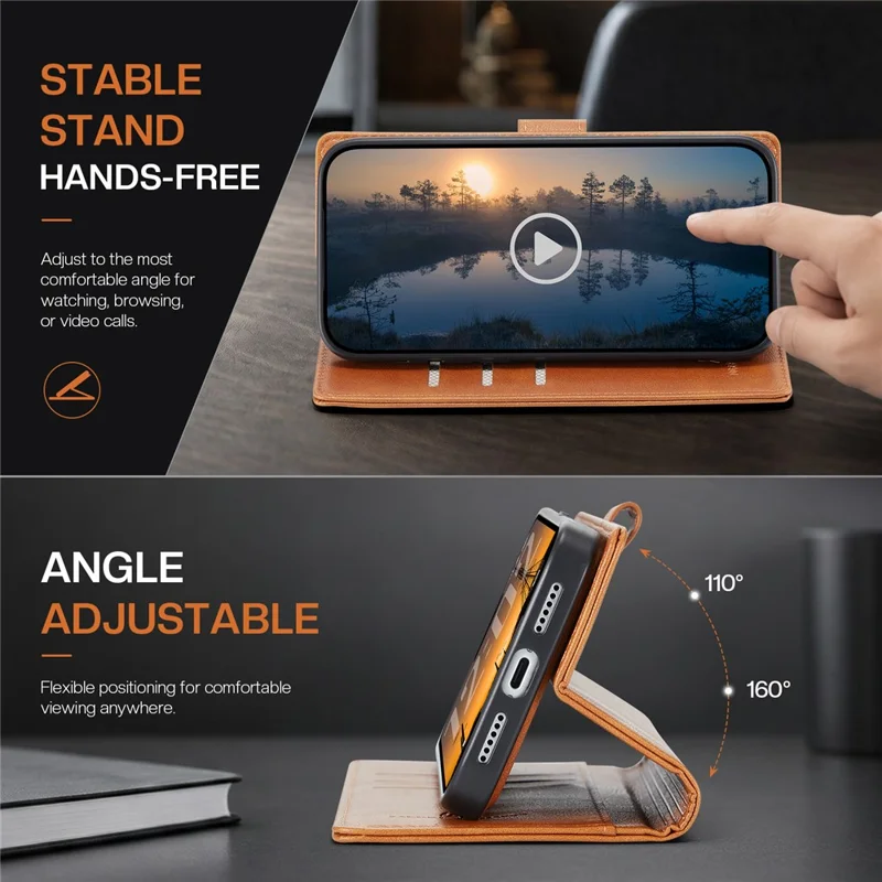 FIERRE SHANN FS032 For iPhone 13 Pro Max Case Magnetic Detachable PU Leather RFID Blocking Wallet Phone Cover - Brown