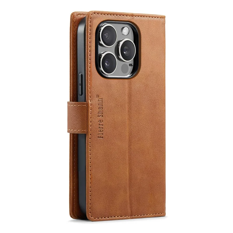 FIERRE SHANN FS032 For iPhone 12 Pro Max Case Magnetic Detachable PU Leather RFID Blocking Wallet Phone Cover - Brown
