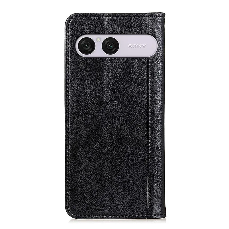 For Sony Xperia 10 VIII  /  10 VII Stand Case Split Leather Litchi Texture Wallet Phone Cover - Black