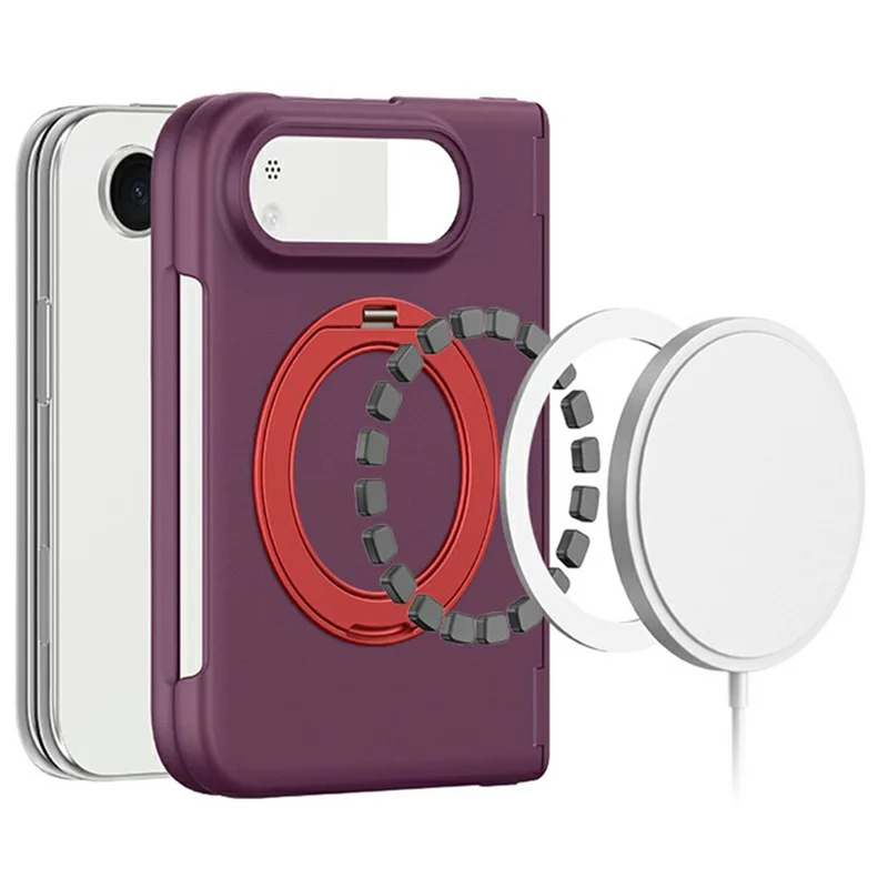 For iPhone Duo Magnetic Case Rotating Kickstand PC Foldable Phone Cover with Tempered Glass Screen Protector - Pink