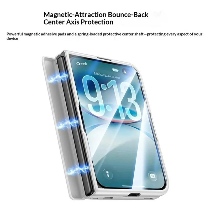 For iPhone Duo Magnetic Case Hinge Matte PC Phone Cover with Tempered Glass Screen Protector - White