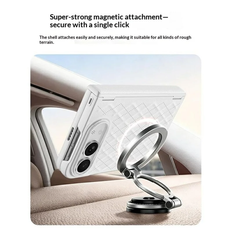 Voor iPhone Fold Magnetische Hoes met Scharnierbeveiliging Diamantstructuur PU Leer + PC Vouwtelefoonhoes met Gehard Glas Schermbeschermer - Wit