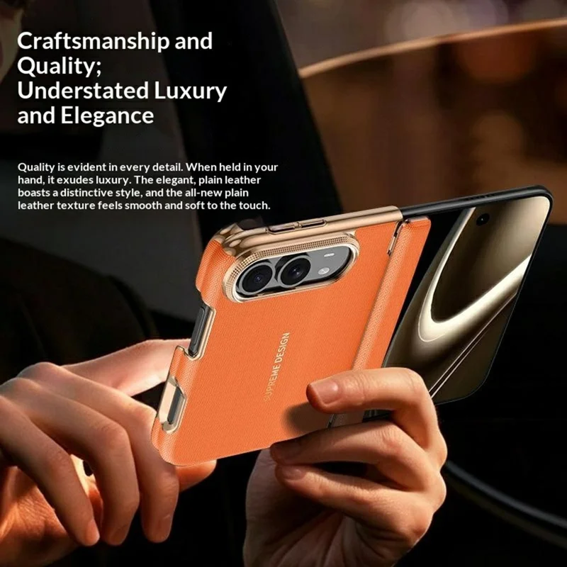 Voor iPhone Fold Magnetisch Hoesje Dubbele-as Scharnierbescherming Gegalvaniseerd PU Leer + PC Vouwtelefoonhoesje - Oranje