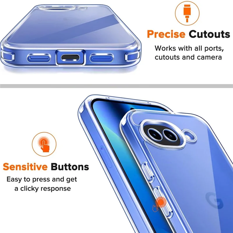 For Google Pixel 10a Case TPU + Acrylic Phone Cover with 2Pcs Tempered Glass Screen Protector - Transparent