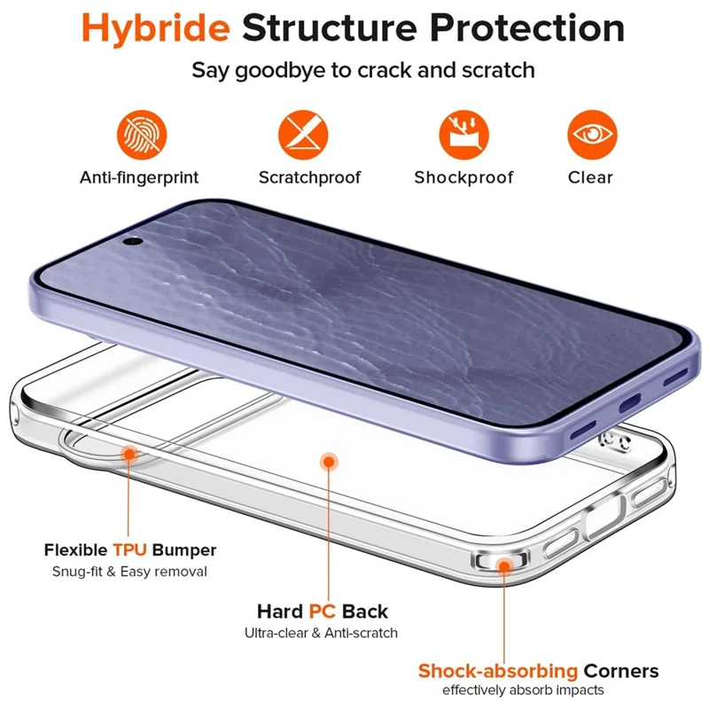 For Google Pixel 11 Case TPU + Akryl telefonbeskyttelse med 2 stk. skærmbeskytter i temprede glas - Transparent