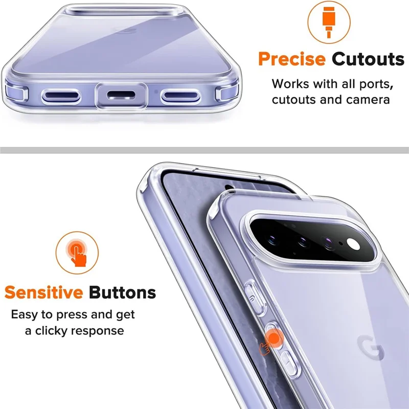 For Google Pixel 11 Case TPU + Akryl telefonbeskyttelse med 2 stk. skærmbeskytter i temprede glas - Transparent