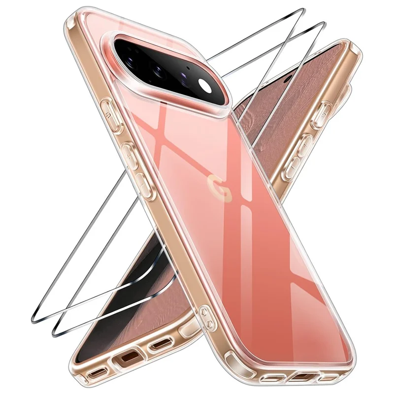 For Google Pixel 11 Pro Case TPU + Akryl telefonbeskyttelse med 2 stk. skærmværn i kvalitetshårdt glas - Gennemsigtig