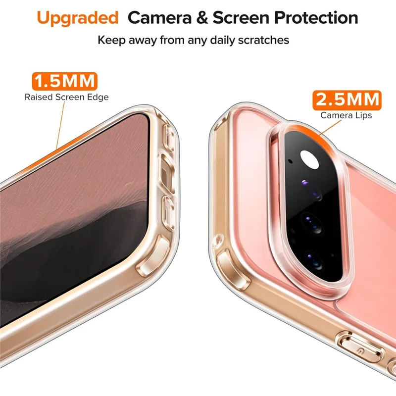 For Google Pixel 11 Pro Case TPU + Akryl telefonbeskyttelse med 2 stk. skærmværn i kvalitetshårdt glas - Gennemsigtig