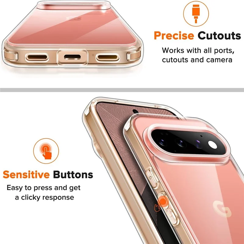 For Google Pixel 11 Pro Case TPU + Akryl telefonbeskyttelse med 2 stk. skærmværn i kvalitetshårdt glas - Gennemsigtig