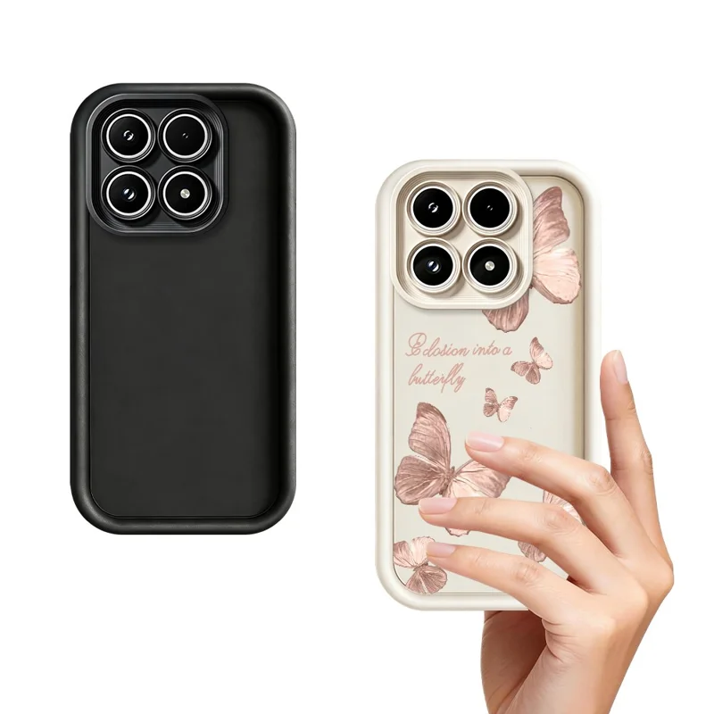 غطاء خلفي لهاتف Xiaomi 17 بتصميم فراشة من مادة TPU مطاطية - أبيض