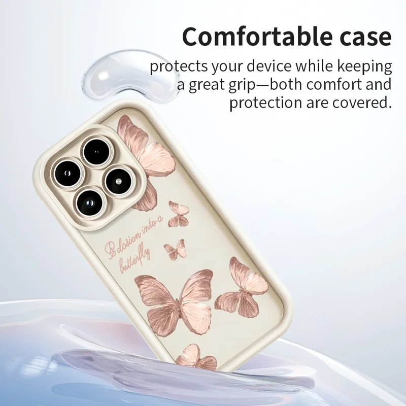 غطاء خلفي لهاتف Xiaomi 17 بتصميم فراشة من مادة TPU مطاطية - أبيض