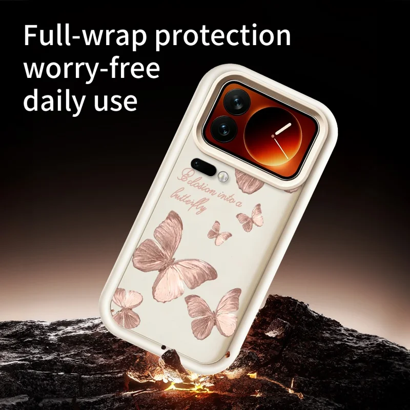 For Xiaomi 17 Pro Max TPU Case Butterfly Pattern Rubberized Phone Back Cover - White