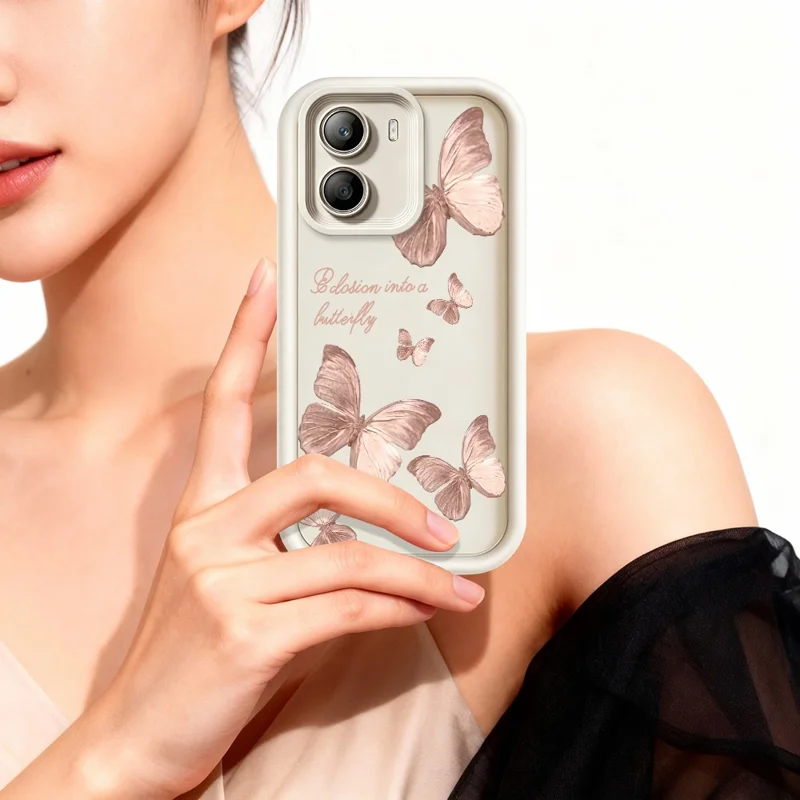 TPU-hoesje voor Xiaomi Poco X7 Pro 5G met vlindermotief, rubberachtige achterkant - Wit