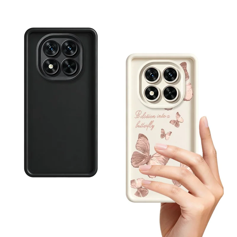 Чехол TPU с рисунком бабочки и резинизированной поверхностью для Xiaomi Redmi Note 15 Pro+ 5G (Global) / Poco M8 Pro 5G, белый