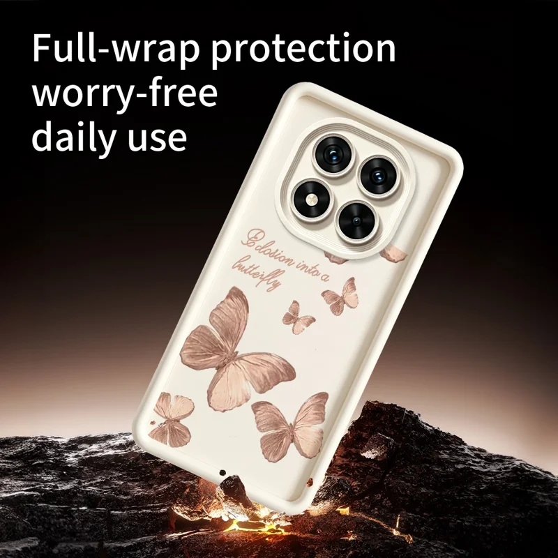 Чехол TPU с рисунком бабочки и резинизированной поверхностью для Xiaomi Redmi Note 15 Pro+ 5G (Global) / Poco M8 Pro 5G, белый