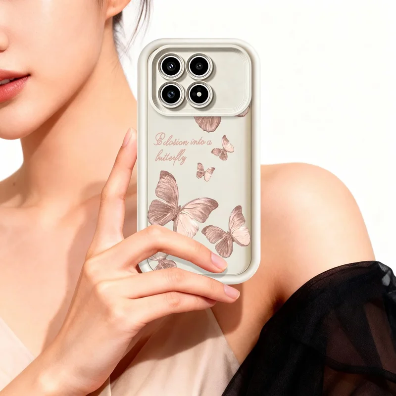 TPU-hoesje voor Xiaomi Poco F8 Pro 5G met vlindermotief, rubberachtige achterkant - Wit